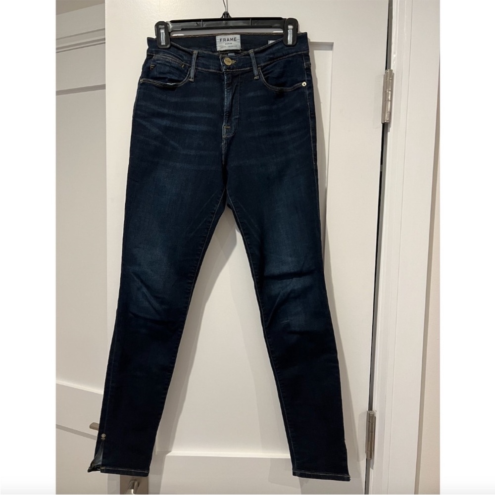 Frame Dark Blue Le High Skinny High Rise Side Slit Denim Jeans [Size 28]